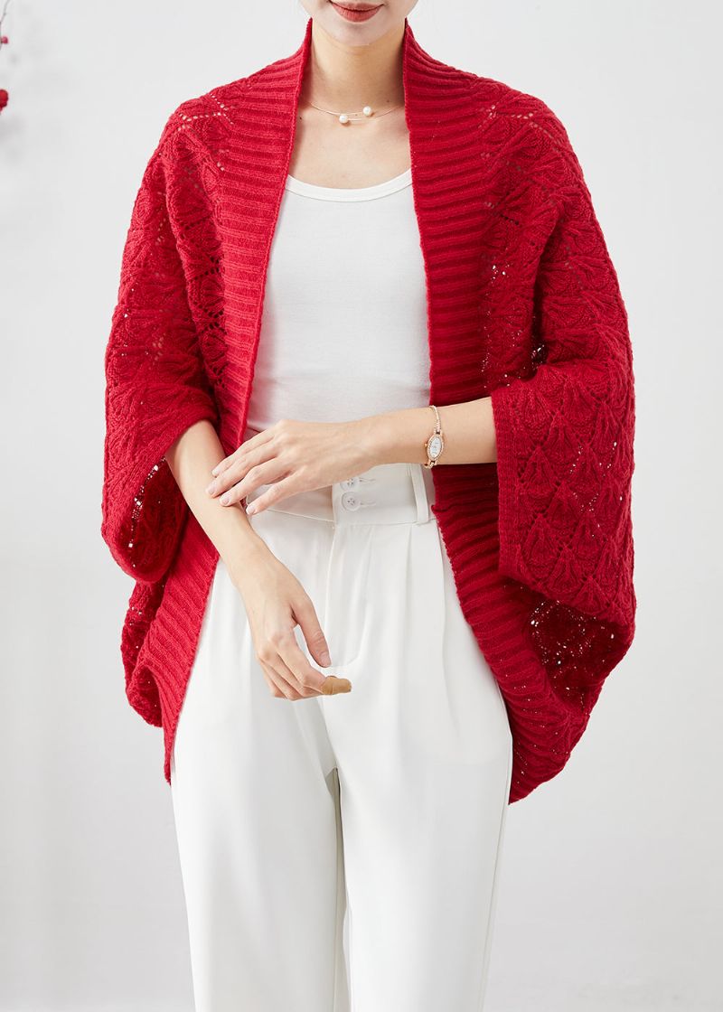 Mode Rood Oversized Uitgehold Gebreid Vest Herfst - Dames cardigans