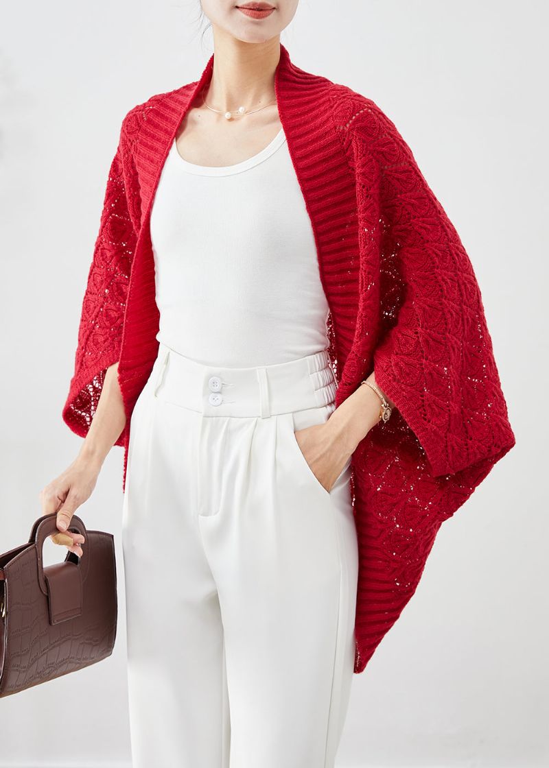 Mode Rood Oversized Uitgehold Gebreid Vest Herfst - Dames cardigans