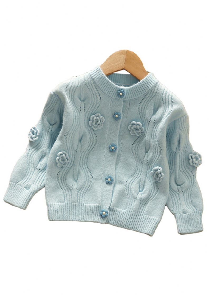 Modern Blauw O-hals Knoop-patchwork Gebreid Meisjesvest Herfst - Dames cardigans