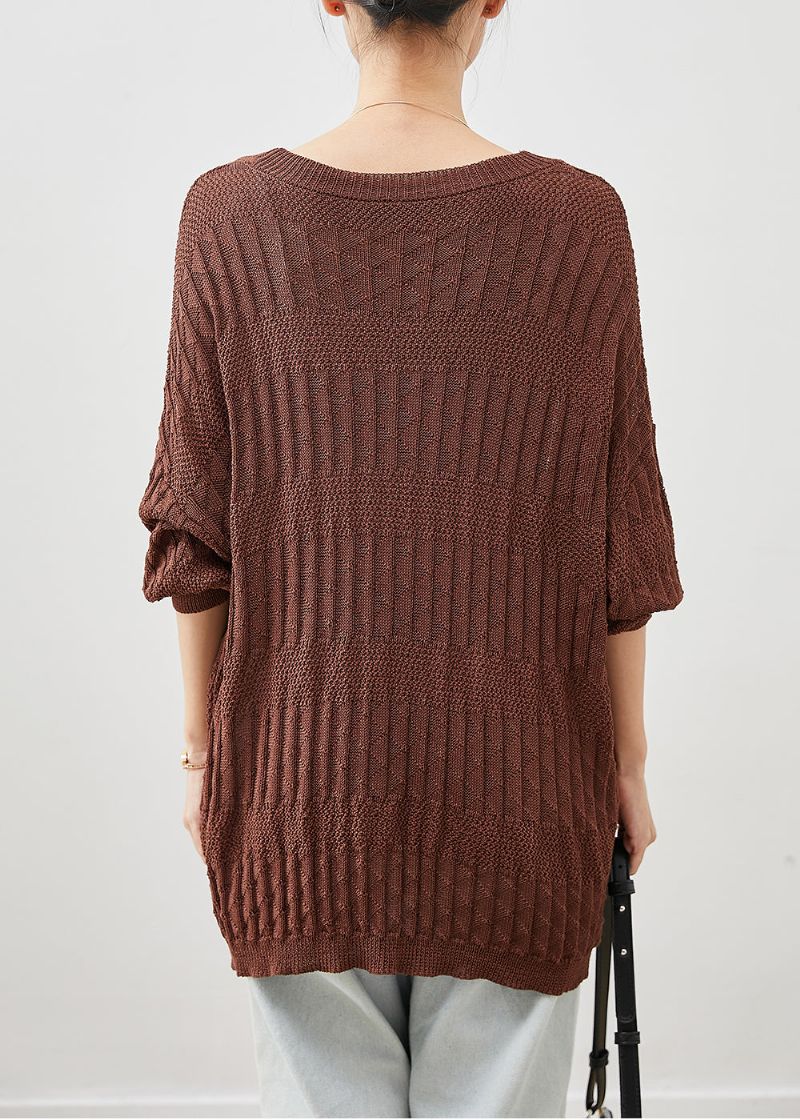 Modern Chocolade Oversized Gebreid Vest Met Vleermuismouw - Dames cardigans