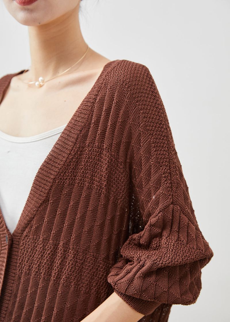 Modern Chocolade Oversized Gebreid Vest Met Vleermuismouw - Dames cardigans