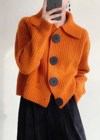 Modern Oranje Peter Pan-kraag Met Knoopsluiting Gebreid Vest Winter