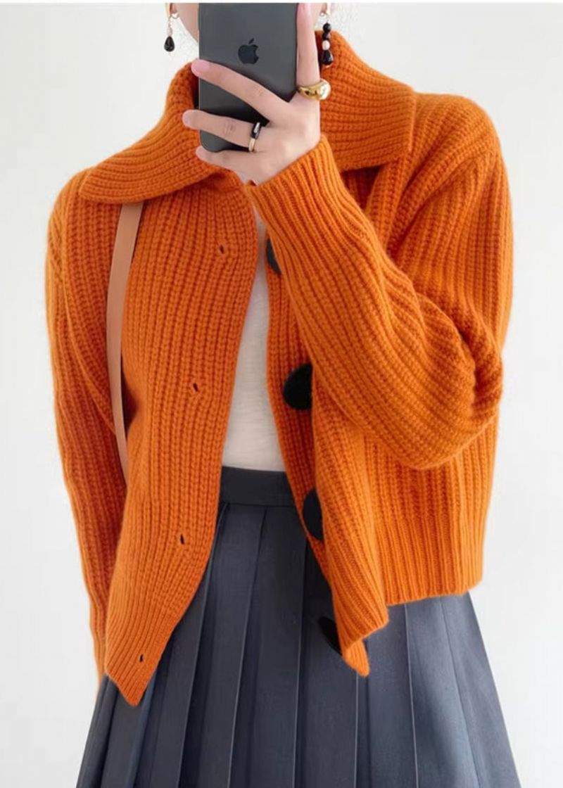 Modern Oranje Peter Pan-kraag Met Knoopsluiting Gebreid Vest Winter - Dames cardigans