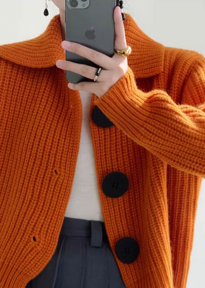 Modern Oranje Peter Pan-kraag Met Knoopsluiting Gebreid Vest Winter - Dames cardigans