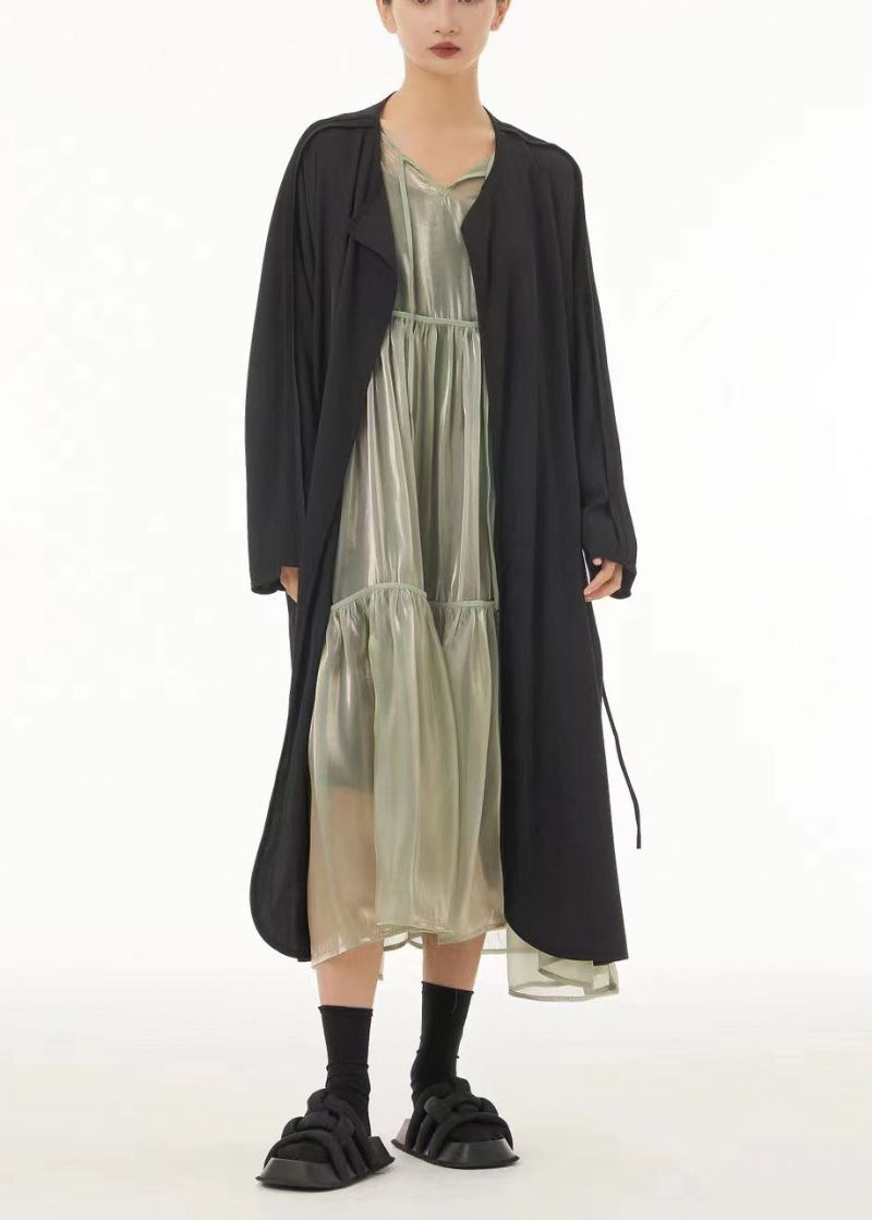 Modern Zwart Oversized Chiffon Vest Aan De Zijkant Met Open Kwast Lente