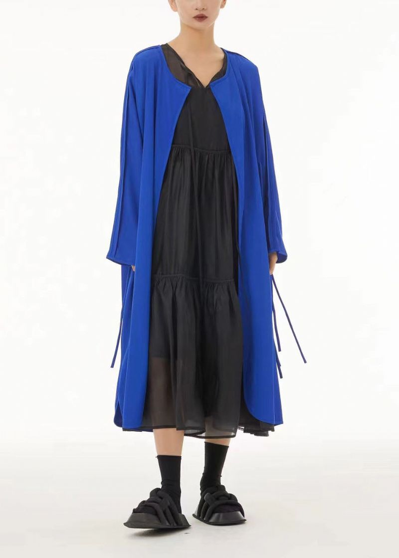 Modern Zwart Oversized Chiffon Vest Aan De Zijkant Met Open Kwast Lente - Dames cardigans