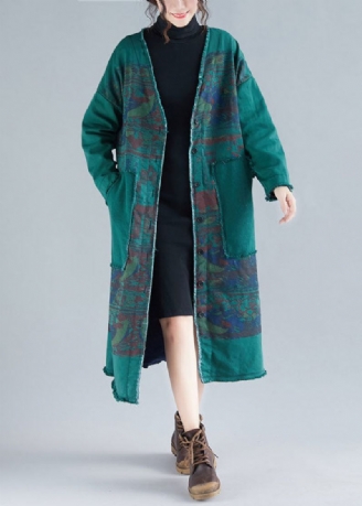 Moderne Groene V-hals Patchwork Warme Fleece Losse Vesten Winter