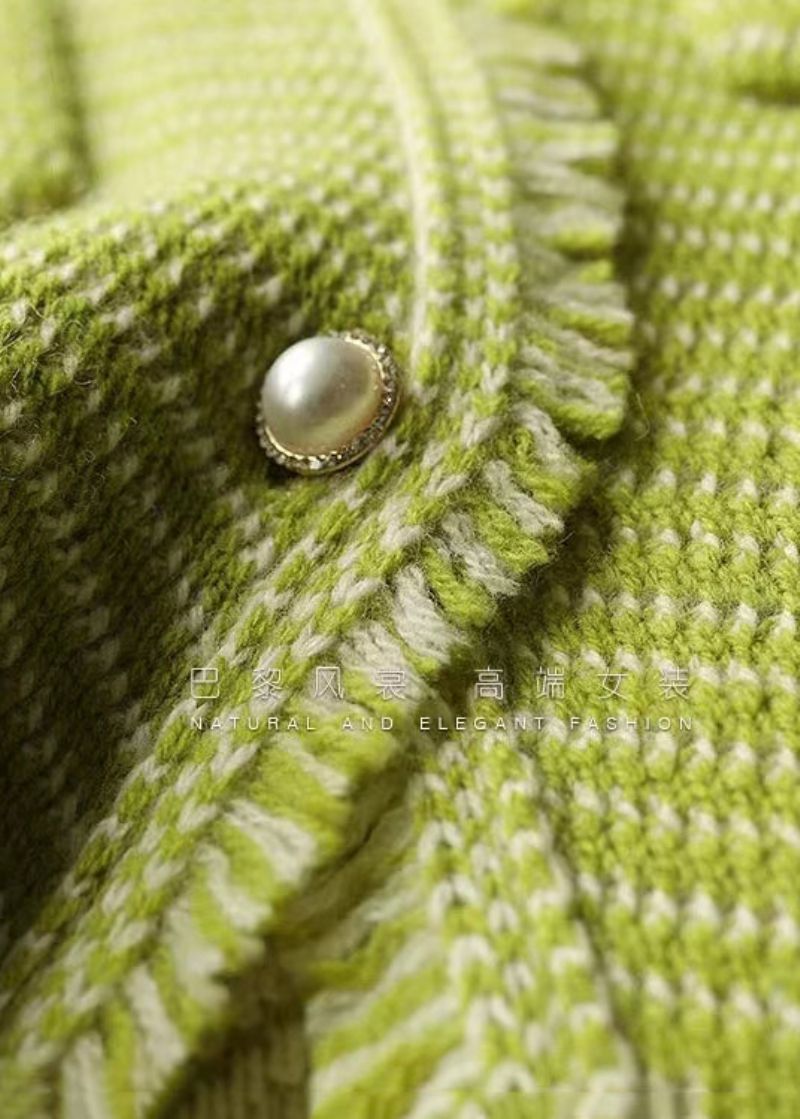 Mooie Groene Katoenen Jassen Met O-hals En Patchwork Herfst - Dames cardigans