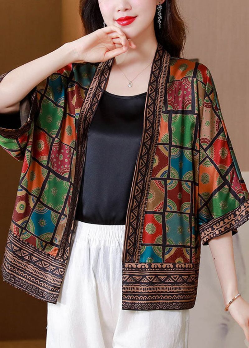 Organisch Colorblock Patchwork Geruit Zijden Vest Zomer - Dames cardigans