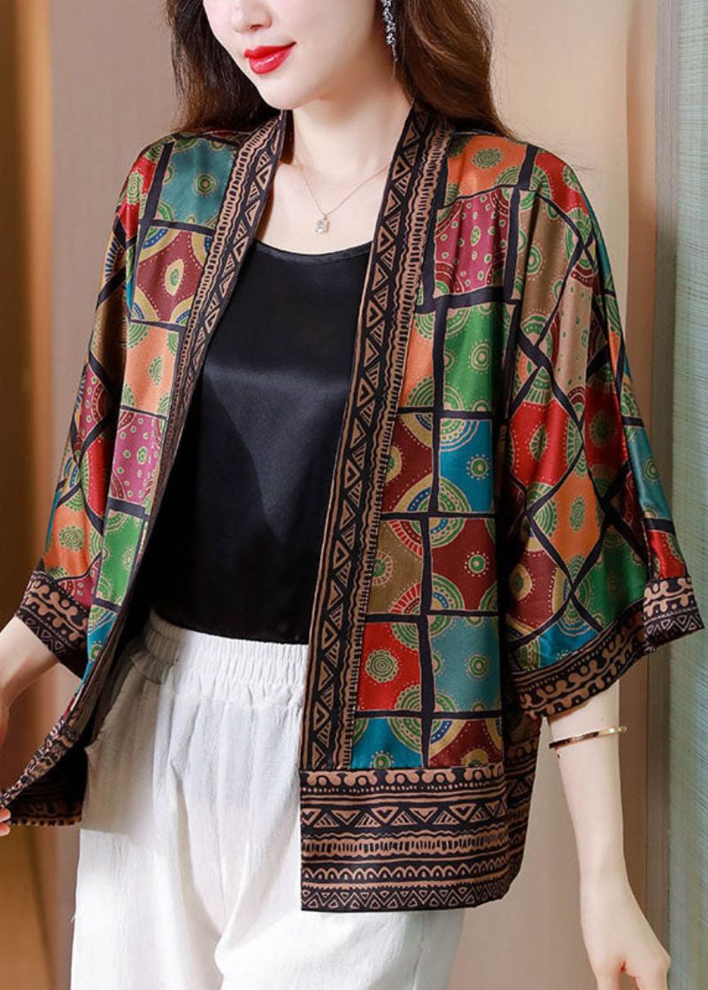 Organisch Colorblock Patchwork Geruit Zijden Vest Zomer - Dames cardigans