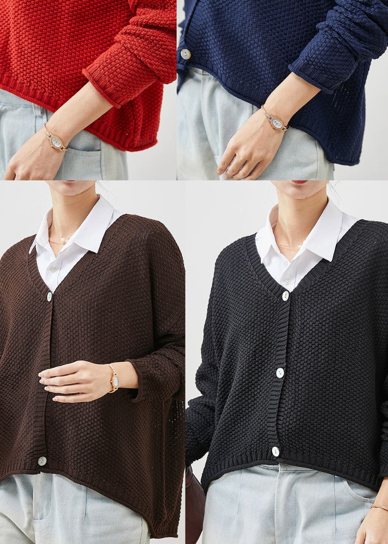 Plus Maat Rode Button-down Gebreid Los Vest Lente - Dames cardigans