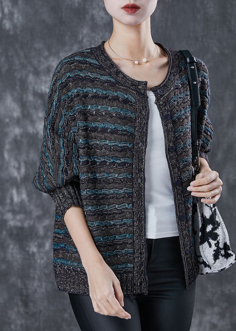 Plus Maat Saai Grijs Oversized Gestreept Gebreide Losse Jas Lente - Dames cardigans