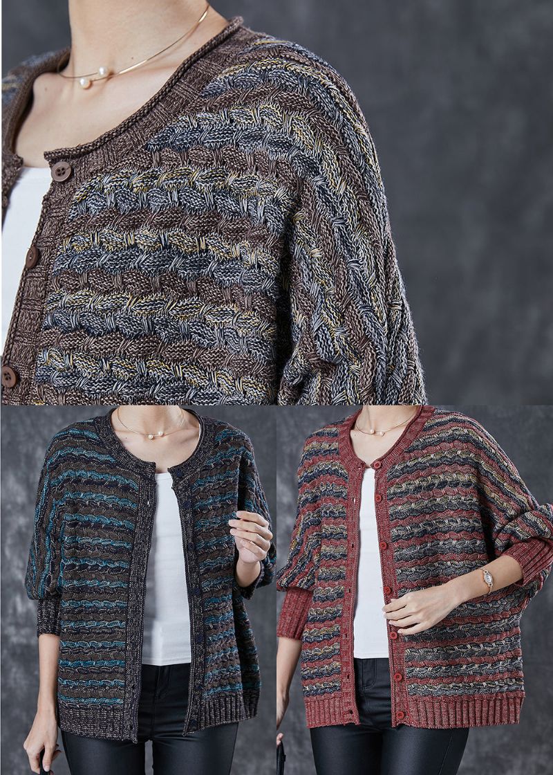 Plus Maat Saai Grijs Oversized Gestreept Gebreide Losse Jas Lente - Dames cardigans