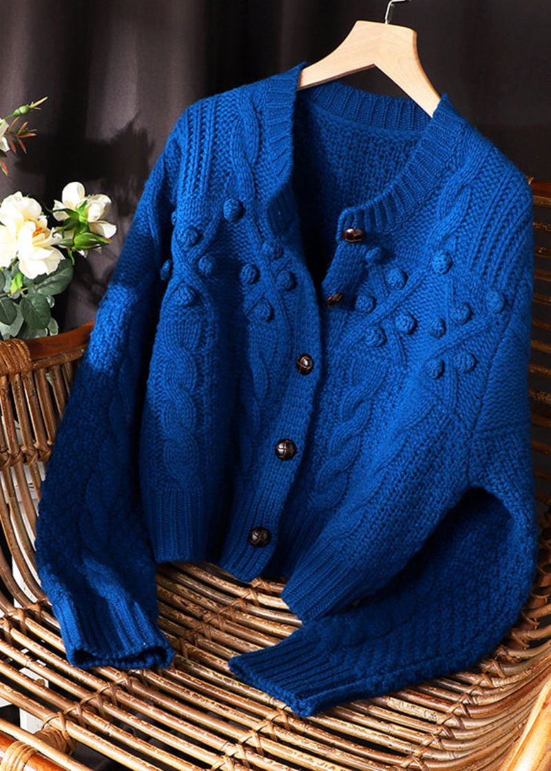 Plus Size Dames Blauwe Knoop Gebreide Trui Jas Lente - Dames cardigans