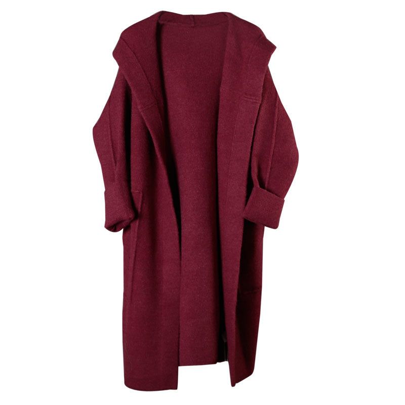 Plus Size Mulberry Losse Zakken Herfst Trui Met Lange Mouwen En Capuchon - Dames cardigans