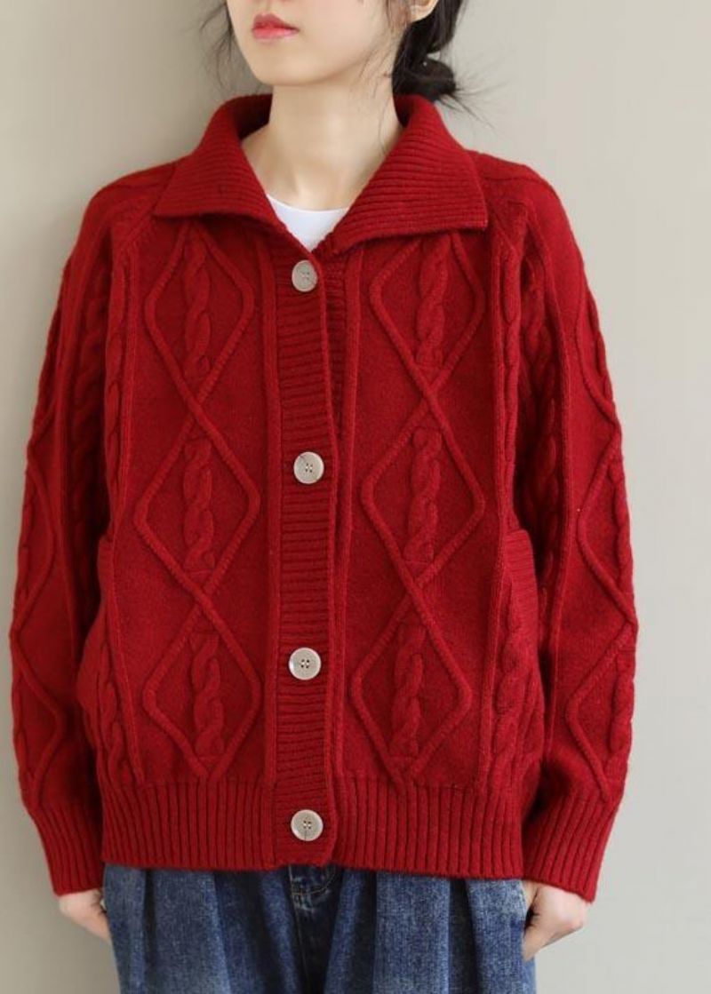 Rood Gebreide Top Met Opstaande Kraag Oversized Lente-breisel - Blauw