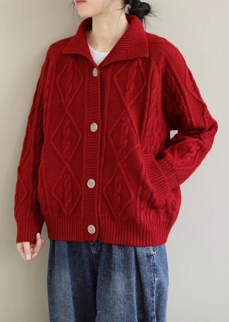 Rood Gebreide Top Met Opstaande Kraag Oversized Lente-breisel - Blauw