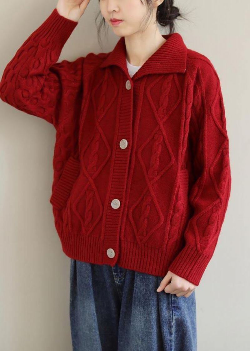 Rood Gebreide Top Met Opstaande Kraag Oversized Lente-breisel - Blauw