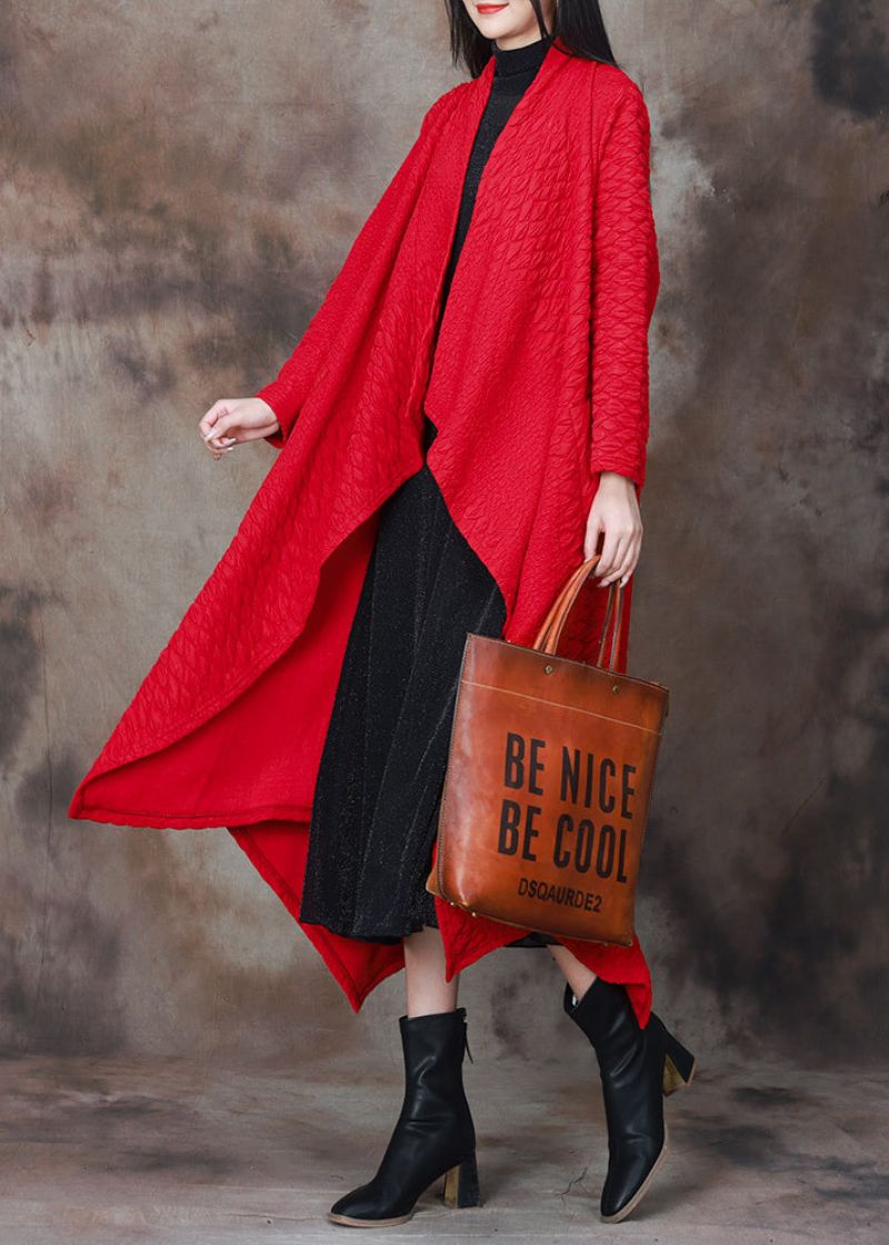 Rood Patchwork Katoenen Lang Vest Asymmetrisch Voorjaar