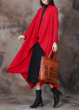 Rood Patchwork Katoenen Lang Vest Asymmetrisch Voorjaar