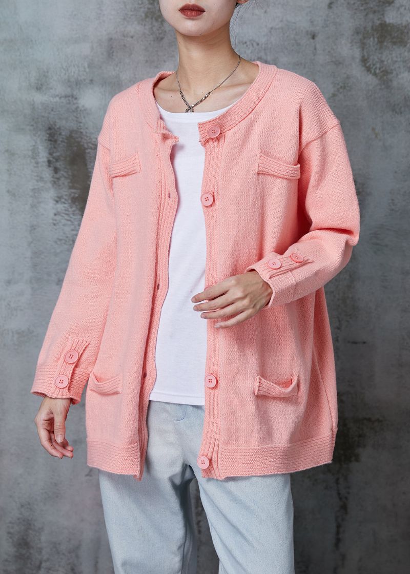 Roze Gebreid Vest Oversized Button-down Lente