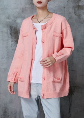 Roze Gebreid Vest Oversized Button-down Lente