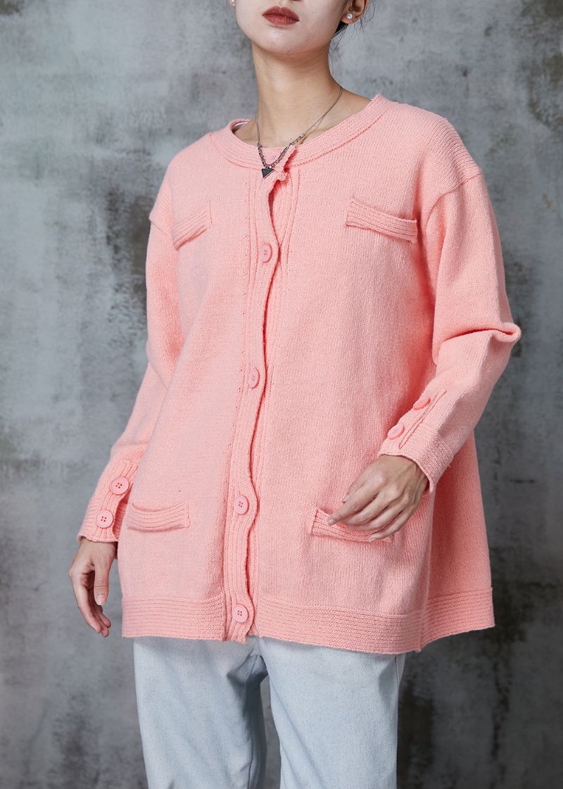 Roze Gebreid Vest Oversized Button-down Lente - Dames cardigans