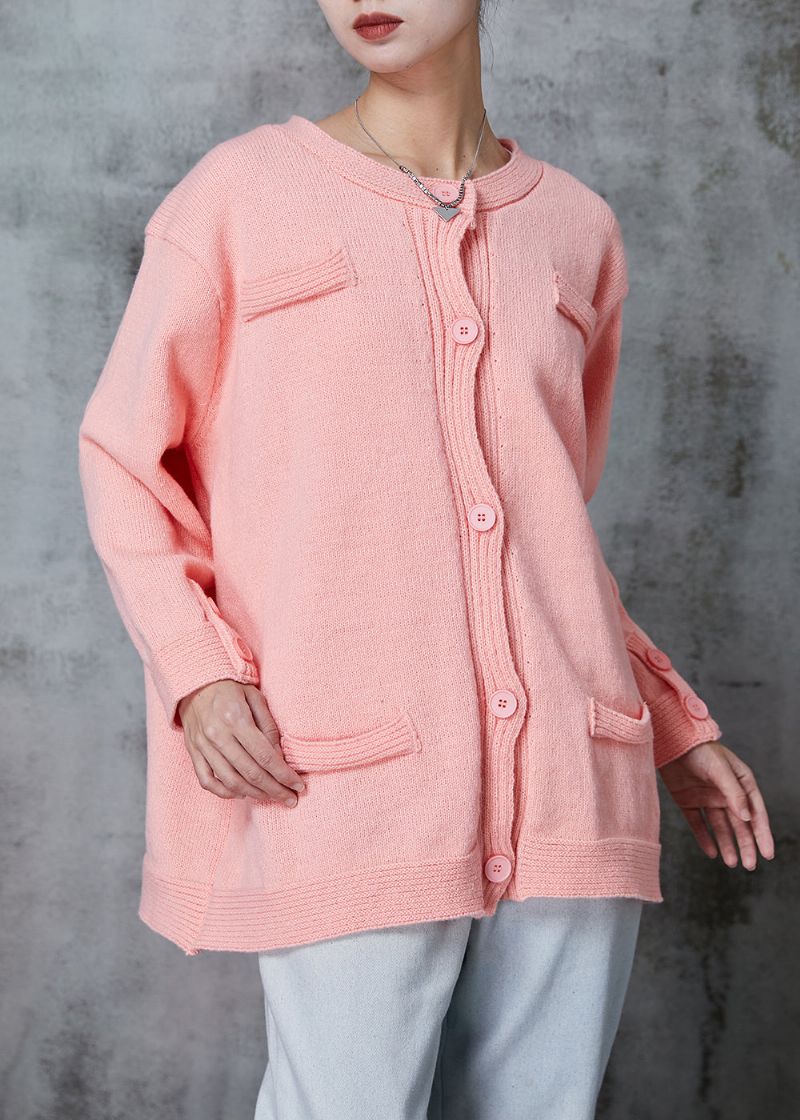 Roze Gebreid Vest Oversized Button-down Lente - Dames cardigans