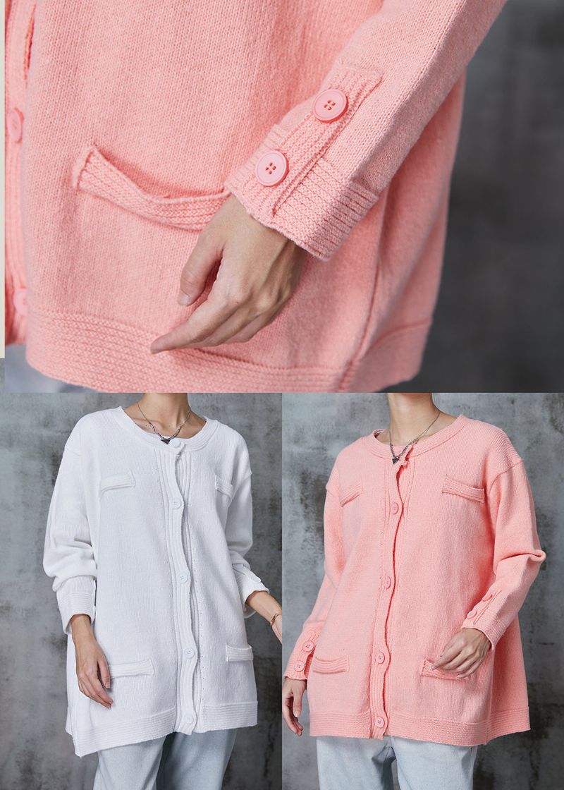 Roze Gebreid Vest Oversized Button-down Lente - Dames cardigans