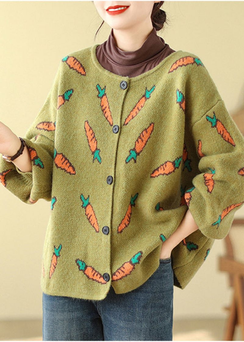 Stijl Groene Oversized Print Gebreide Vesten Lente - Dames cardigans