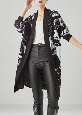 Stijl Zwart Oversized Katoenen Losse Vest Met Print Herfst