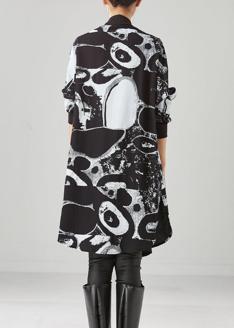 Stijl Zwart Oversized Katoenen Losse Vest Met Print Herfst - Dames cardigans