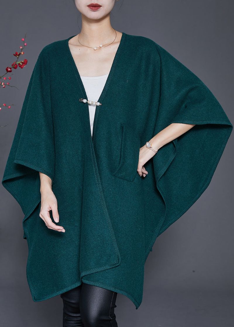 Stijl Zwartachtig Groen Oversized Wollen Vest Winter - Dames cardigans