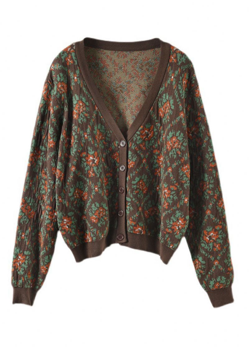 Stijlvol Gebreid Vest Met Koffie-oversized Print Lente - Dames cardigans