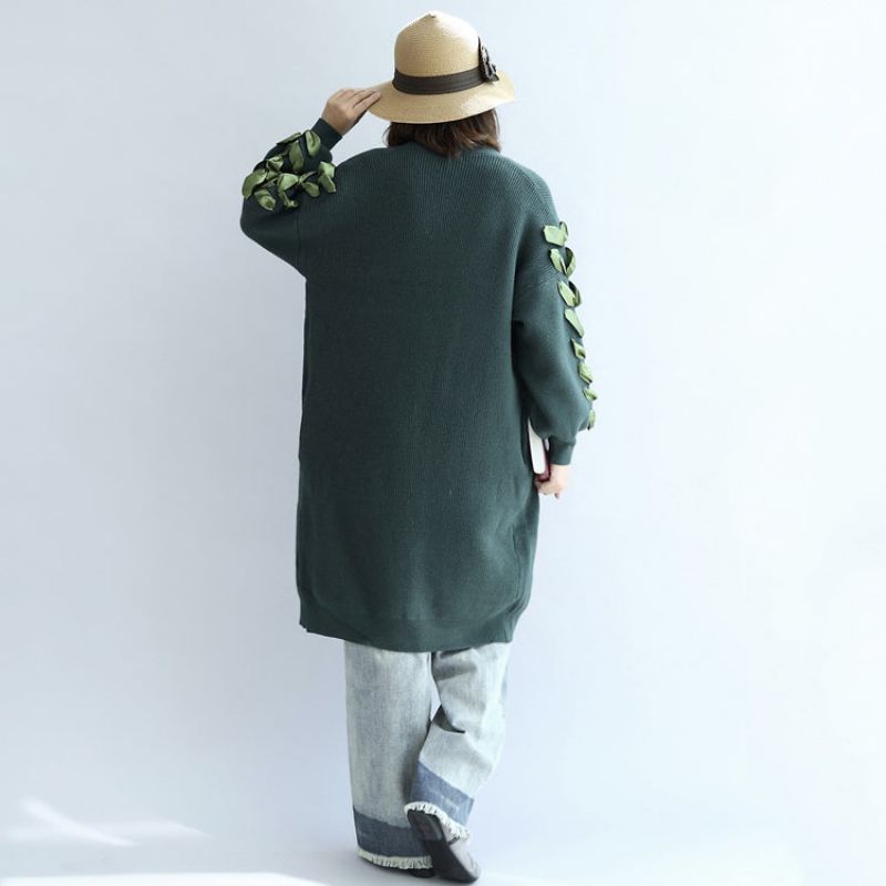 Stijlvolle Groene Oversized Gebreide Vesten Plus Size Truijassen - Steenrood