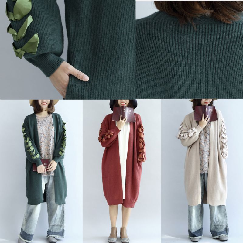 Stijlvolle Groene Oversized Gebreide Vesten Plus Size Truijassen - Steenrood