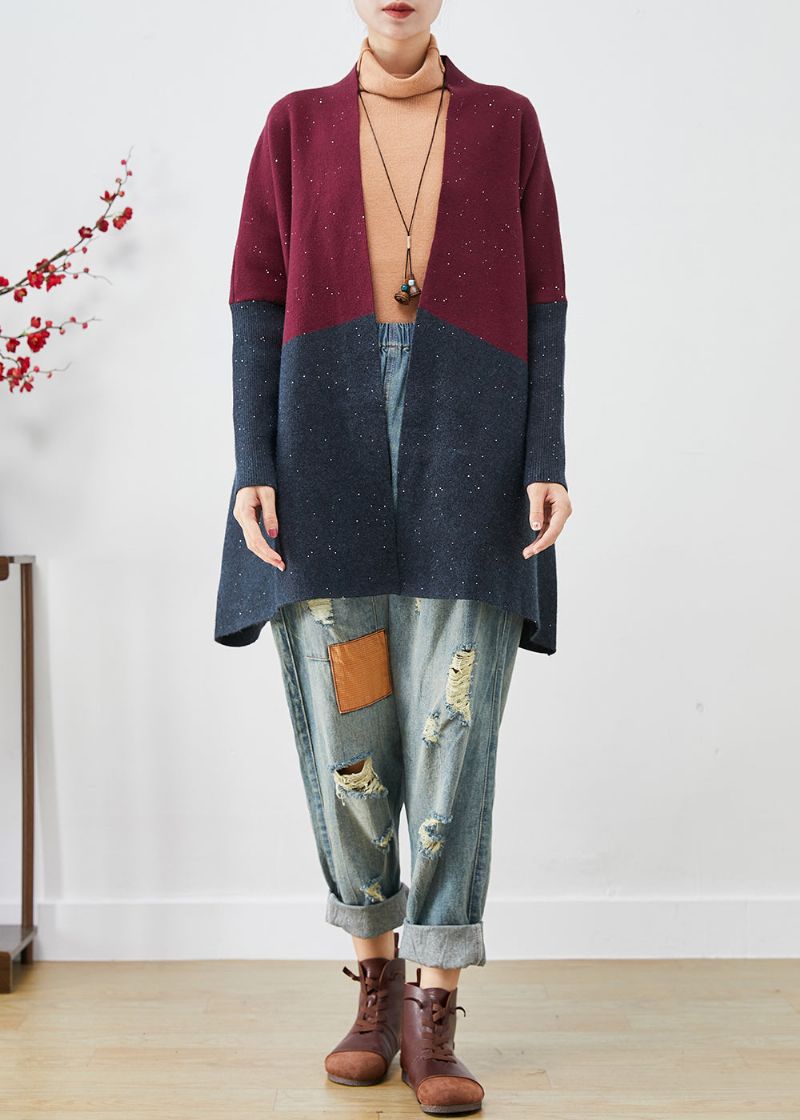 Stijlvolle Mulberry Oversized Patchwork Gebreide Vesten Met Vleermuismouwen