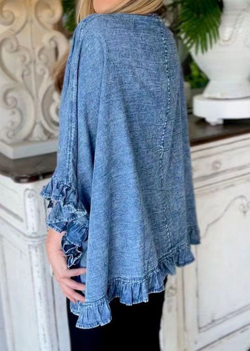 Unieke Blauwe Gegolfde Patchwork Denim Vesten Jas Zomer - Dames cardigans