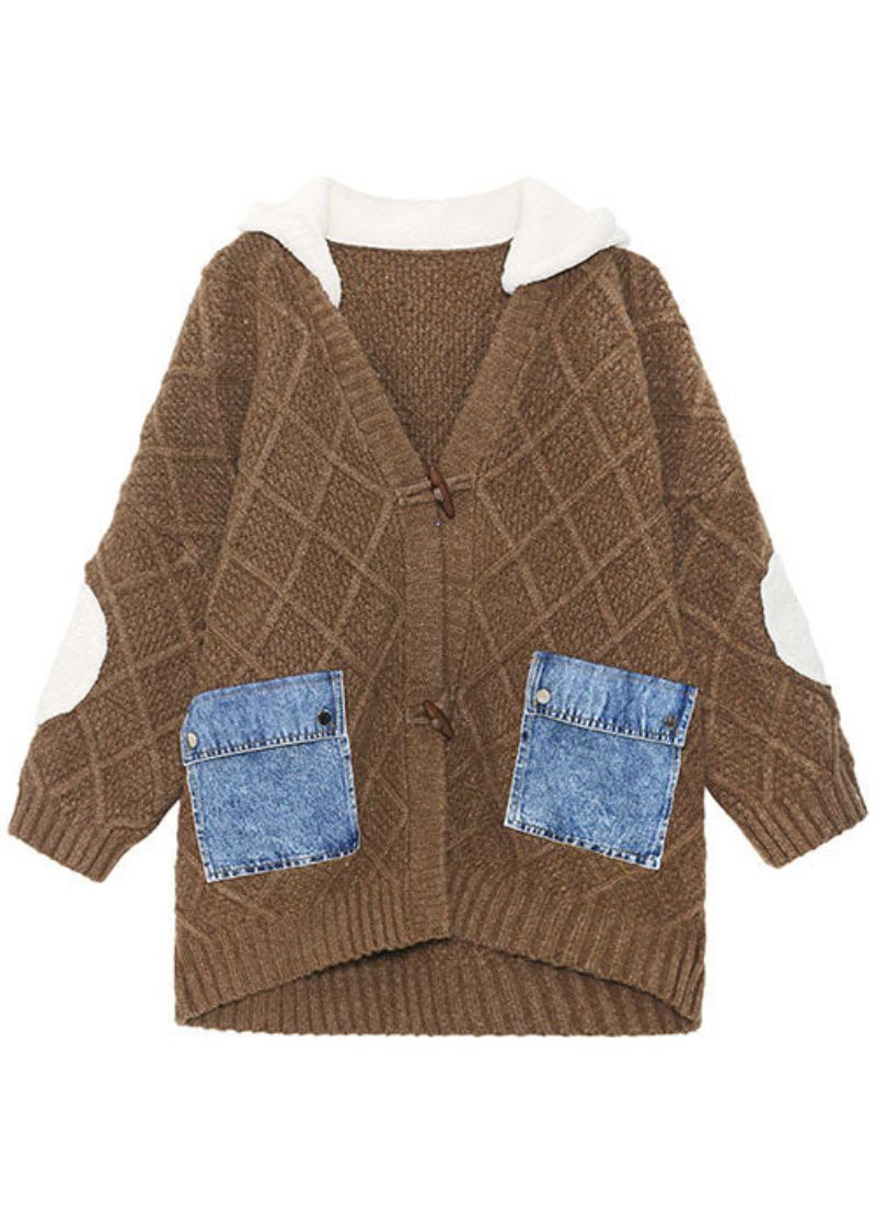 Unieke Chocoladekleurige Capuchon Met Patchworkzakken En Herfstsweaters - Koffie