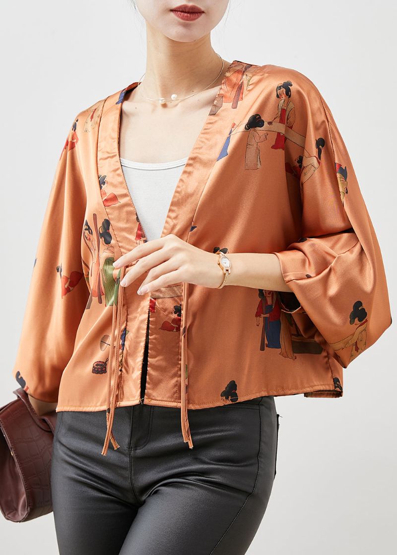 Unieke Zijden Vesten Met Oranje Kwastjes En Print Lente - Dames cardigans