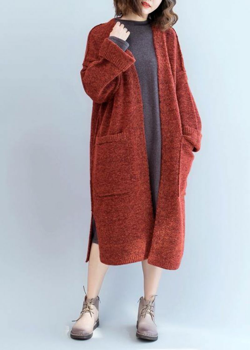 Vintage Gebreide Jas Oversized Rode Jassen Met Vleermuismouwzakken - Rood