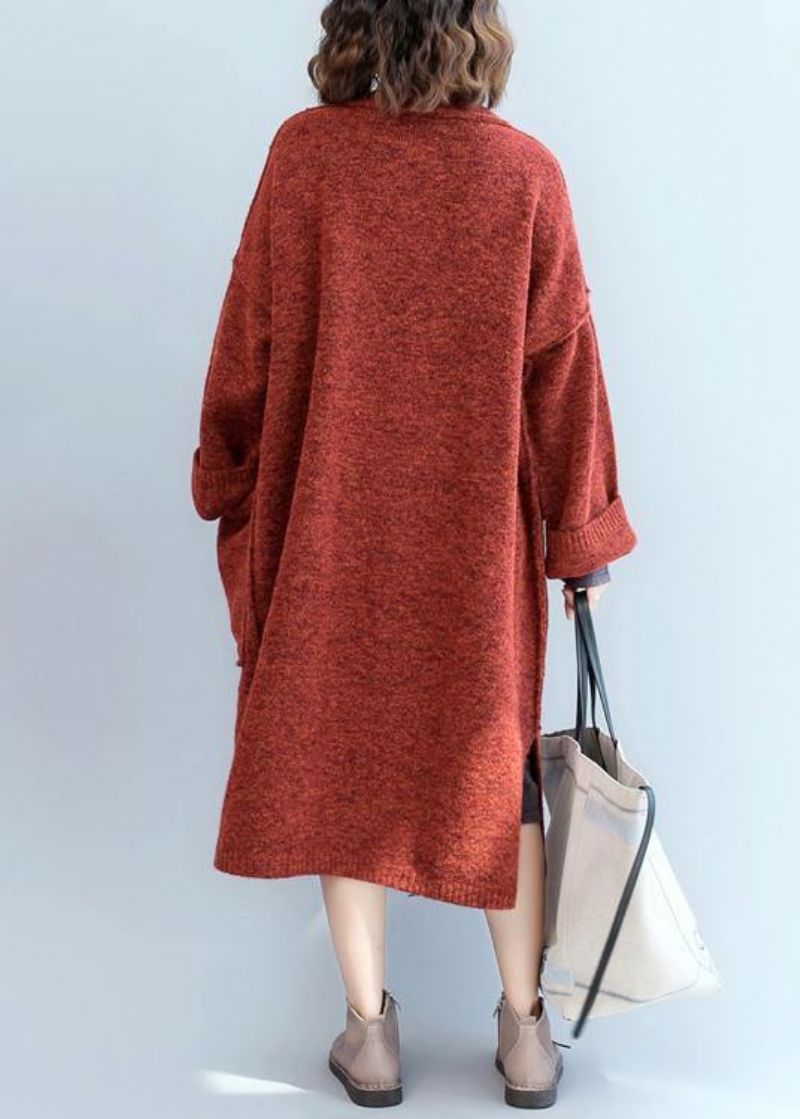 Vintage Gebreide Jas Oversized Rode Jassen Met Vleermuismouwzakken - Rood