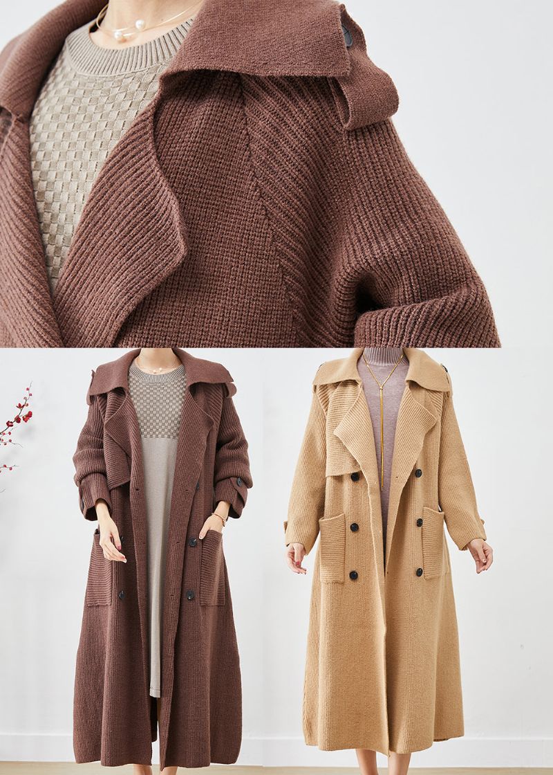 Vintage Kaki Dubbele Borstzakken Gebreide Trenchcoats Herfst - Dames cardigans