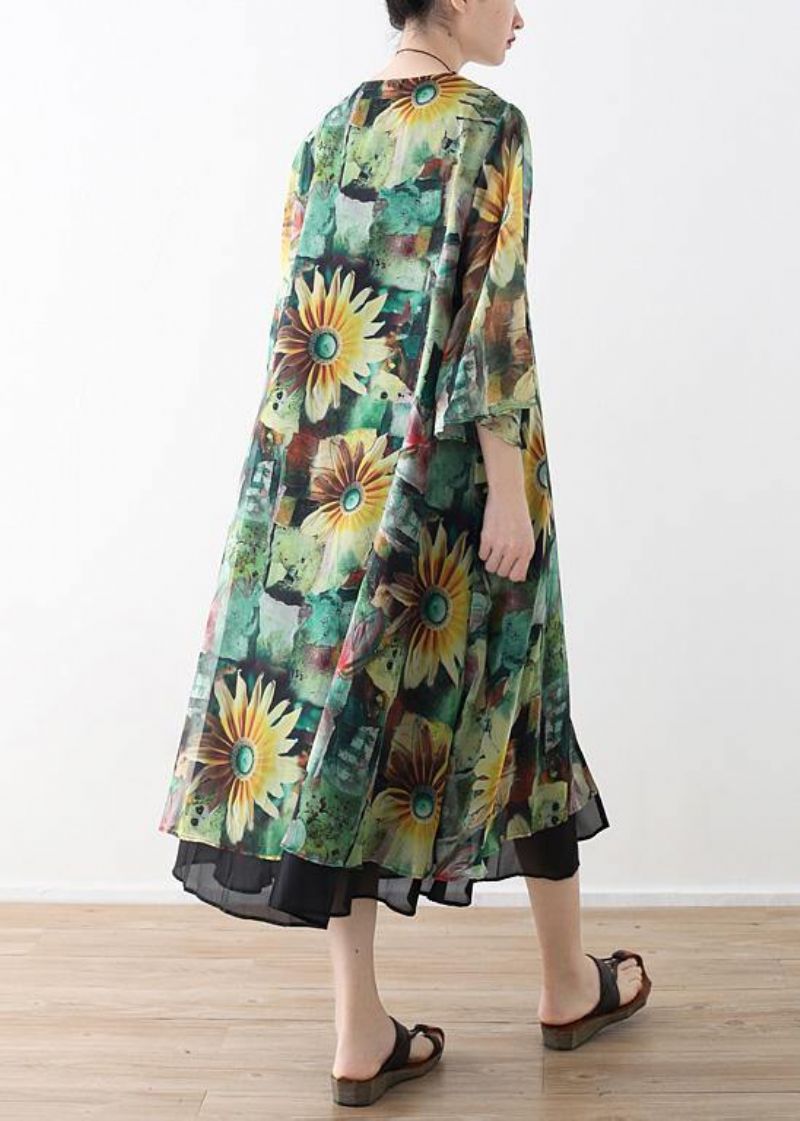 Vintage Oversized Wijde Vesten Met V-hals En Groene Print - Dames cardigans