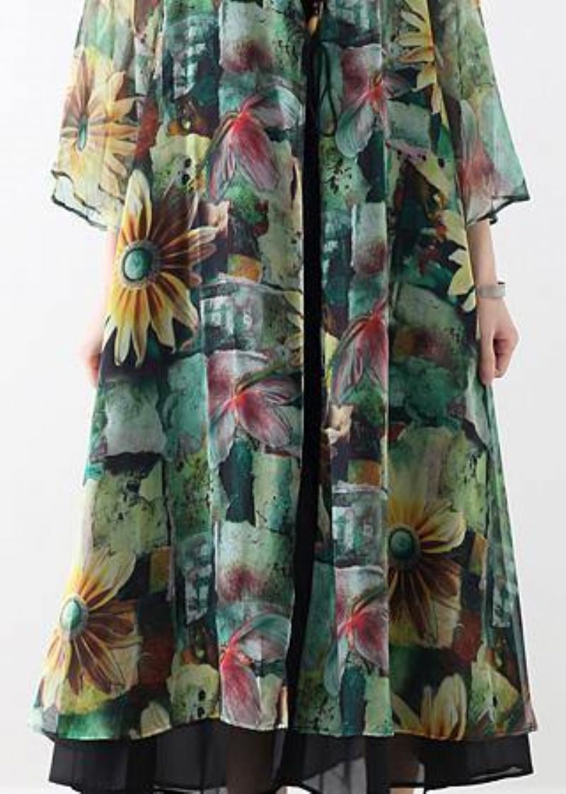 Vintage Oversized Wijde Vesten Met V-hals En Groene Print - Dames cardigans