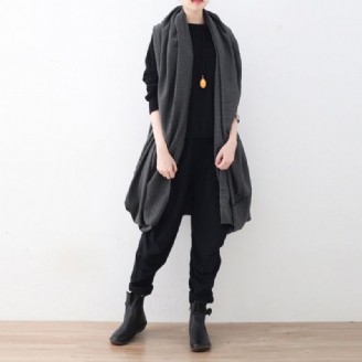 Vintage Zwarte Maxi-jas Oversized Vesten Met Asymmetrische Zoom Jassen Mouwloze Boetiekjassen