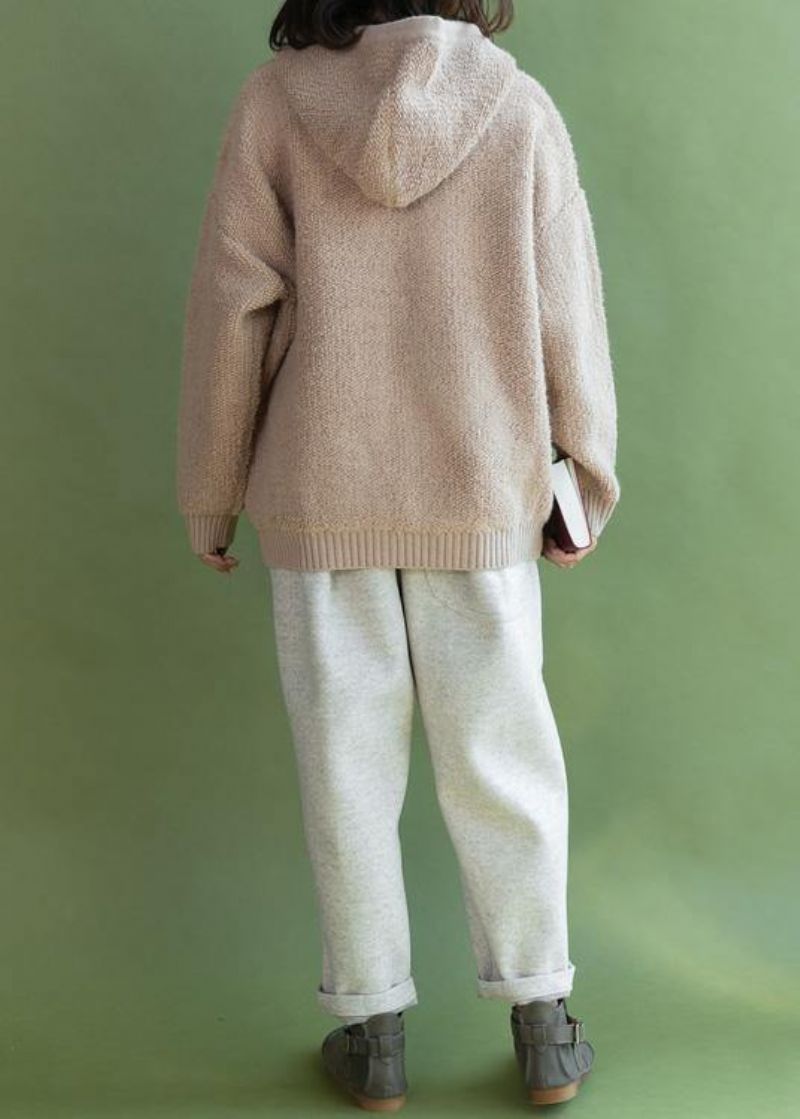 Voor De Lente Beige Gebreide Jassen Casual Winterjas Met Capuchon - Beige