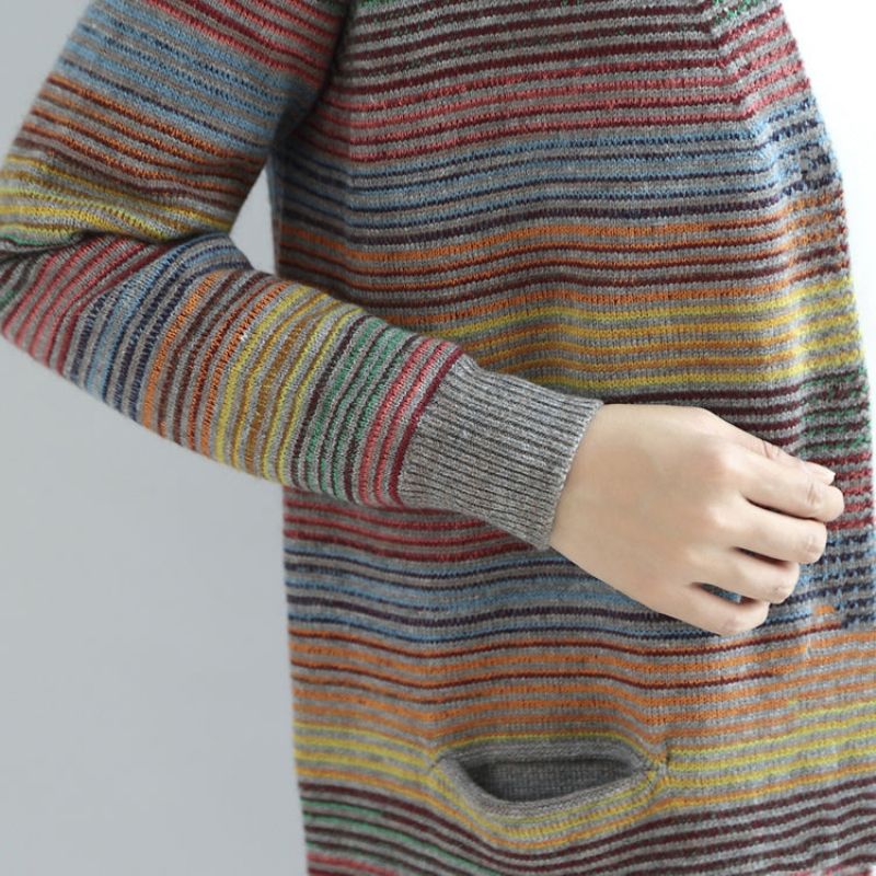 Warme Casual Gebreide Uitloper Regenboog Wijde Losse Halflange Truivesten Met Lange Mouwen - Dames cardigans