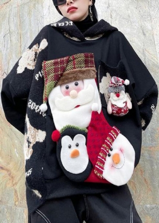 Winterzwarte Kerstkleding Met O-hals Gebreide Sweattops In Grote Maten