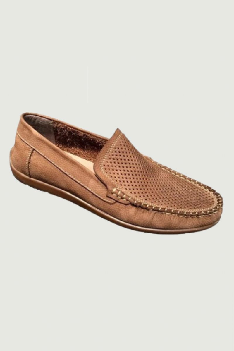 Ademende Holle Lederen Loafers Zomer Herenschoenen Comfortabele Zachte Bodem Casual Schoenen Heren Instapper Platte